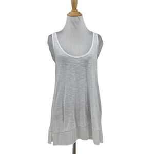 Vanity Top Tank Womens L Large White Fair Essentials Criss Cross Chiffon Hem